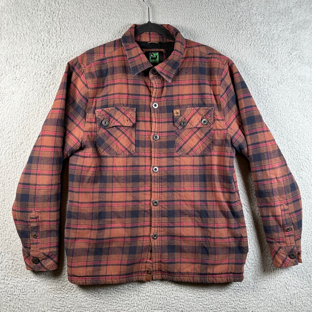 HippyTree Hunter Series Sherpa Lined Plaid Flannel Men L Shirt Jacket Rust Brown